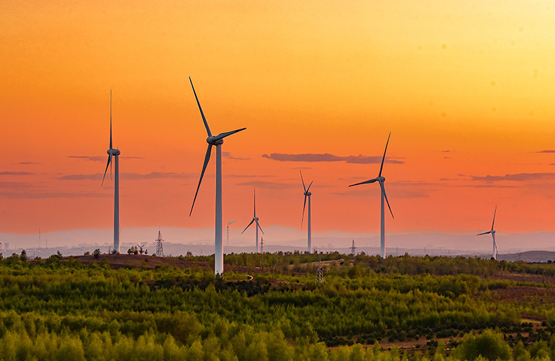 On the morning of May 23rd, 2023, the wind turbine in Huhe Racecourse, Wulanhaote City, Xing 'an League, Inner Mongolia was photographed.
